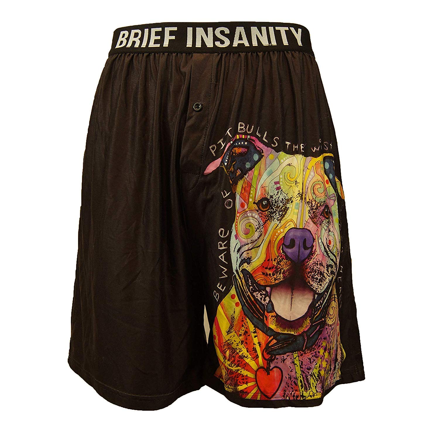 BRIEF INSANITY Boxer Briefs for Men and Women | Pitbull Dog Print Boxer Shorts - Funny, Humorous, Novelty Underwear