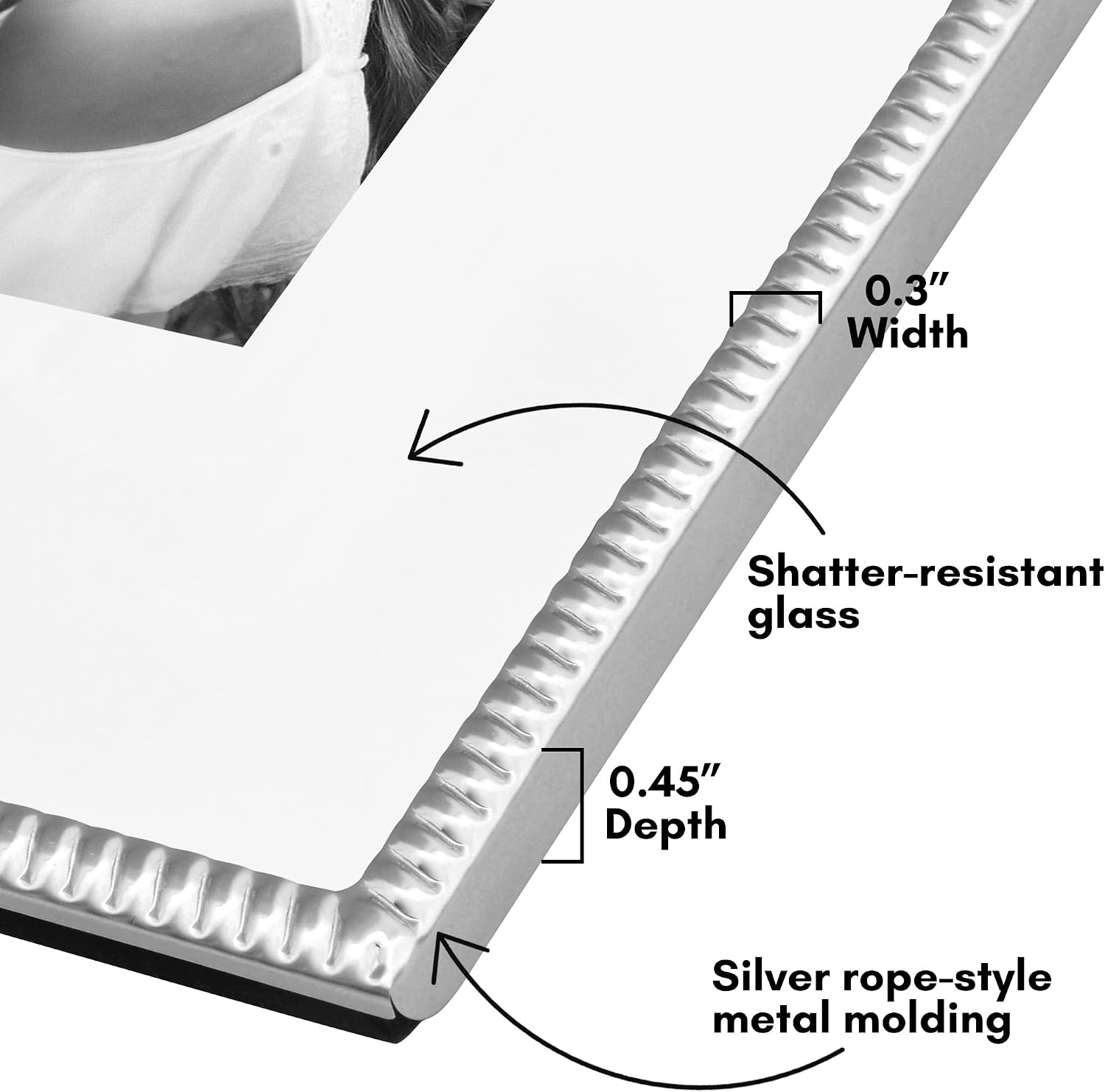 Americanflat 11x14 Metal Picture Frame With Rope-Style Detailing and Shatter-Resistant Glass - Use as 8x10 Frame with Mat or Display 11x14 Photo Without Mat - Frames for Tabletop or Wall - Silver