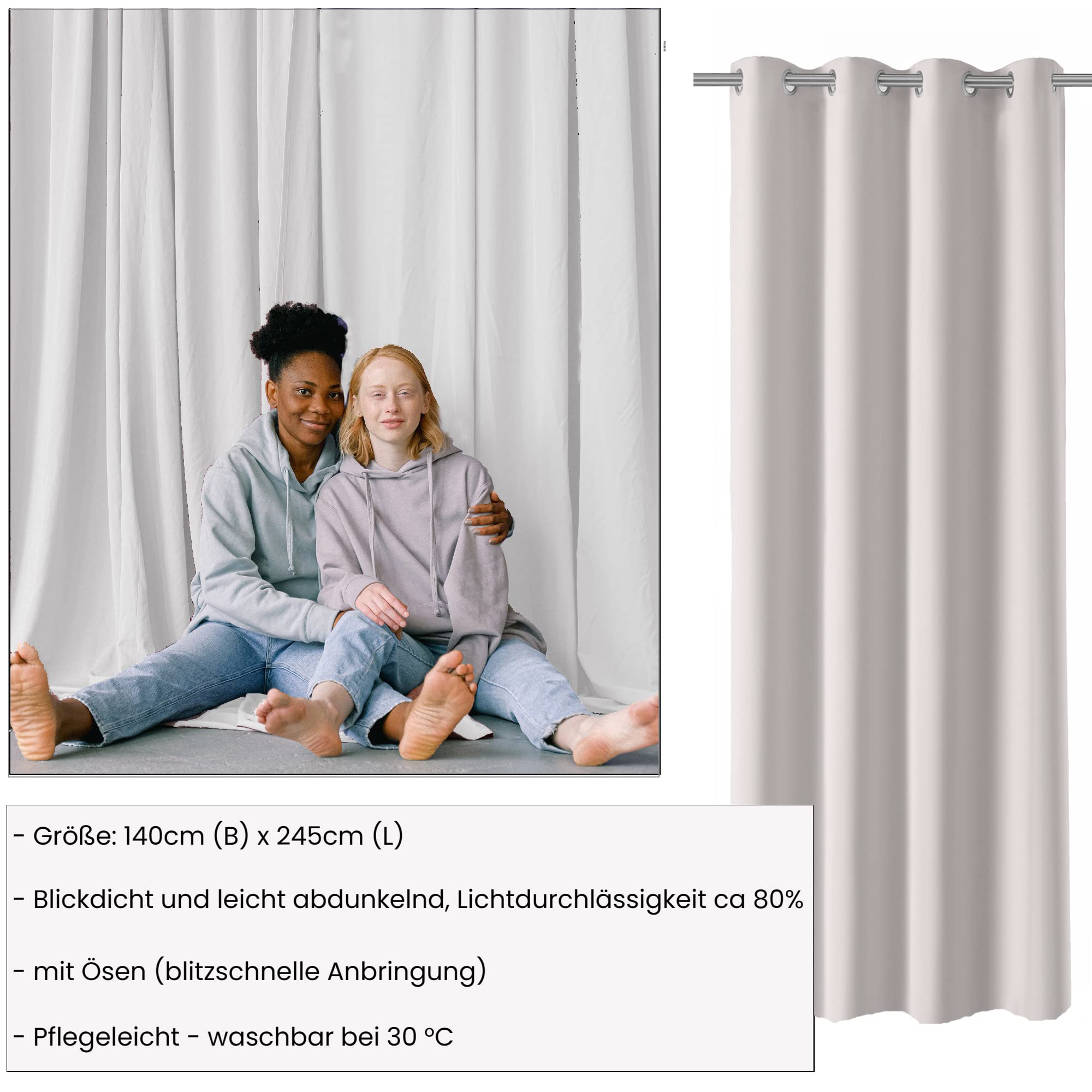Cleanlevel Halbtransparente Gardinen Mit Ösen – Blickdichte Vorhänge 140x245 Cm, 80% Lichtdurchlässigkeit, Weiß, Pflegeleicht, Waschbar Bei 30 °C