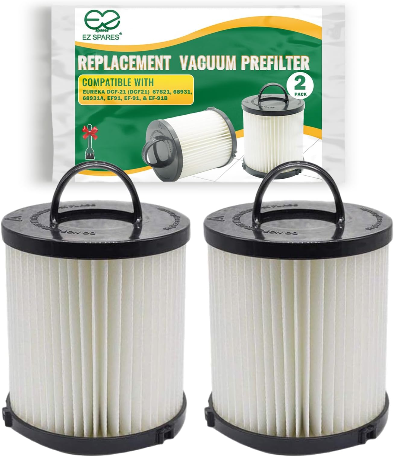 EZ SPARES 2Pcs Replacement for Eureka DCF-21 (DCF21) Premium Washable and Reuseable Hepa Filter Compare to Eureka Part Nos. 67821, 68931, EF91 Fits Eureka/Sanitaire AirSpeed Bagless Vacuums