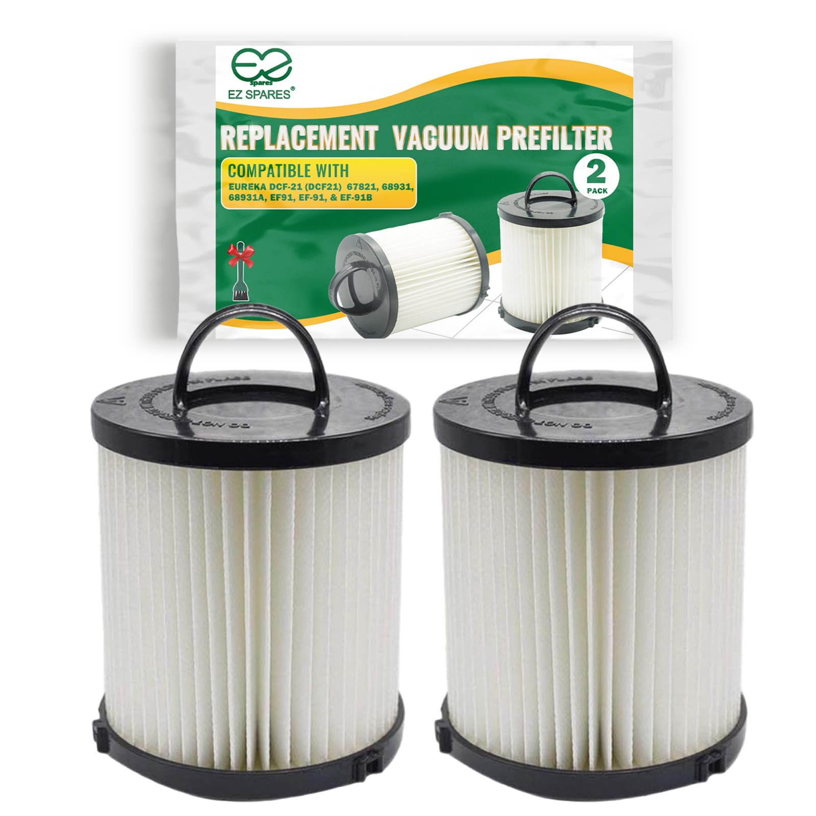 EZ SPARES 2Pcs Replacement for Eureka DCF-21 (DCF21) Premium Washable and Reuseable Hepa Filter Compare to Eureka Part Nos. 67821, 68931, EF91 Fits Eureka/Sanitaire AirSpeed Bagless Vacuums