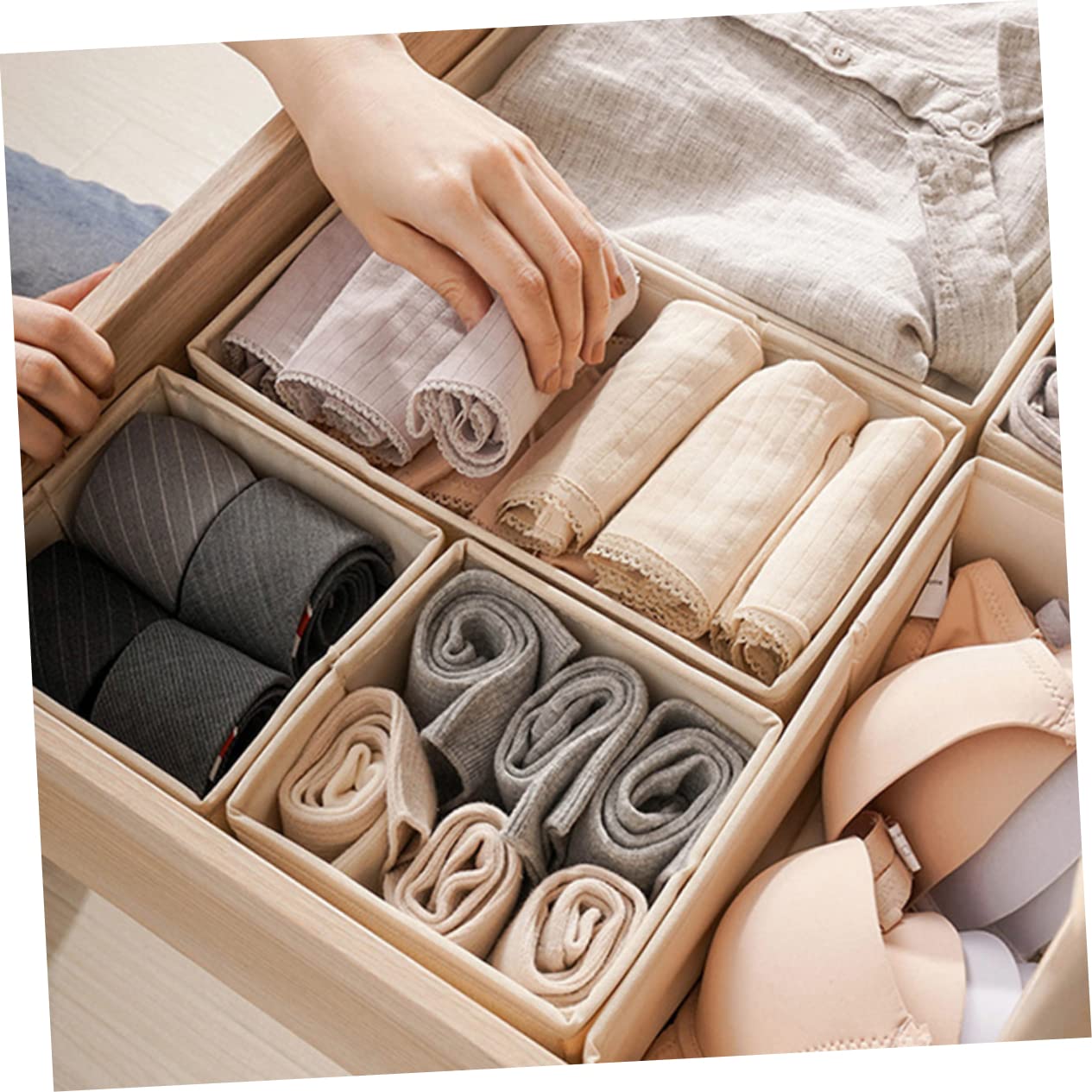 Contenitore per Biancheria in Stoffa 3 Pezzi Beige, Organizzatore