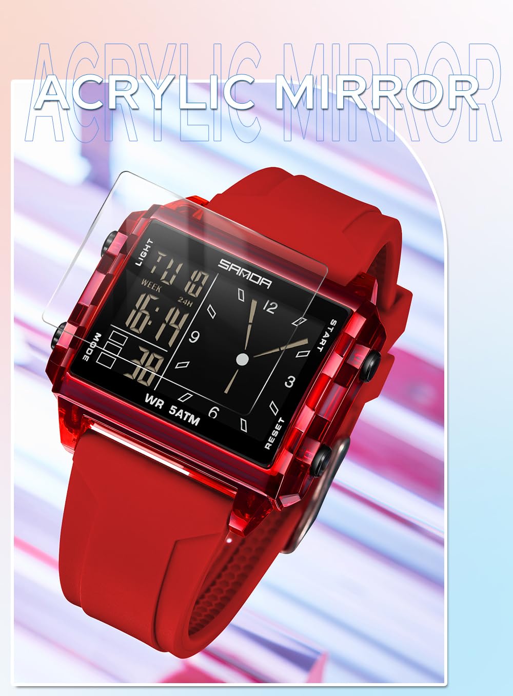 FANMIS Relojes digitales para hombres y mujeres, impermeables, unisex, reloj deportivo digital, cronómetro, alarma de cuenta regresiva, correa de silicona analógica, reloj de pulsera transparente