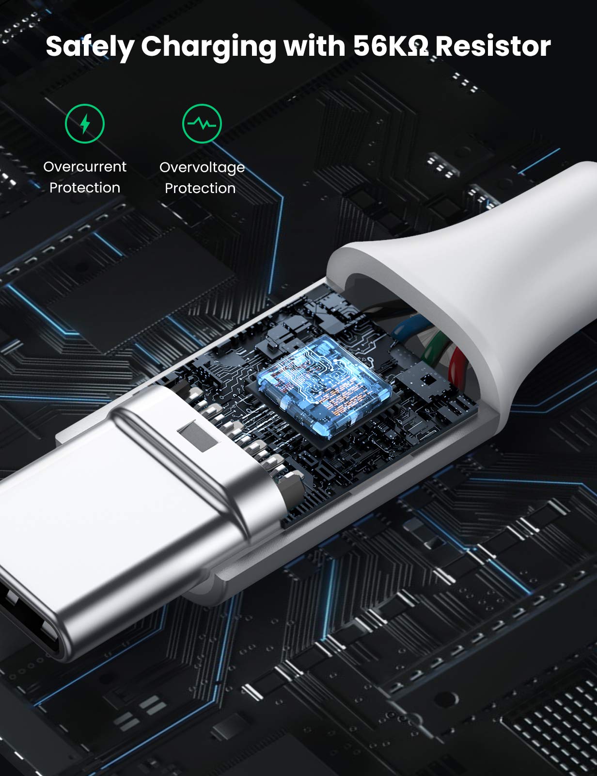 Ugreen Örgülü USB Type-C Şarj ve Data Kablosu, Beyaz, 2 Metre