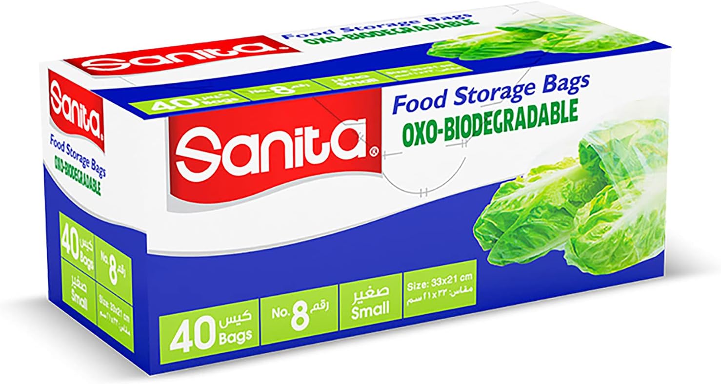 Sanita Food Storage Bags 8, 40 Bags, Oxo Biodegradable, Clear