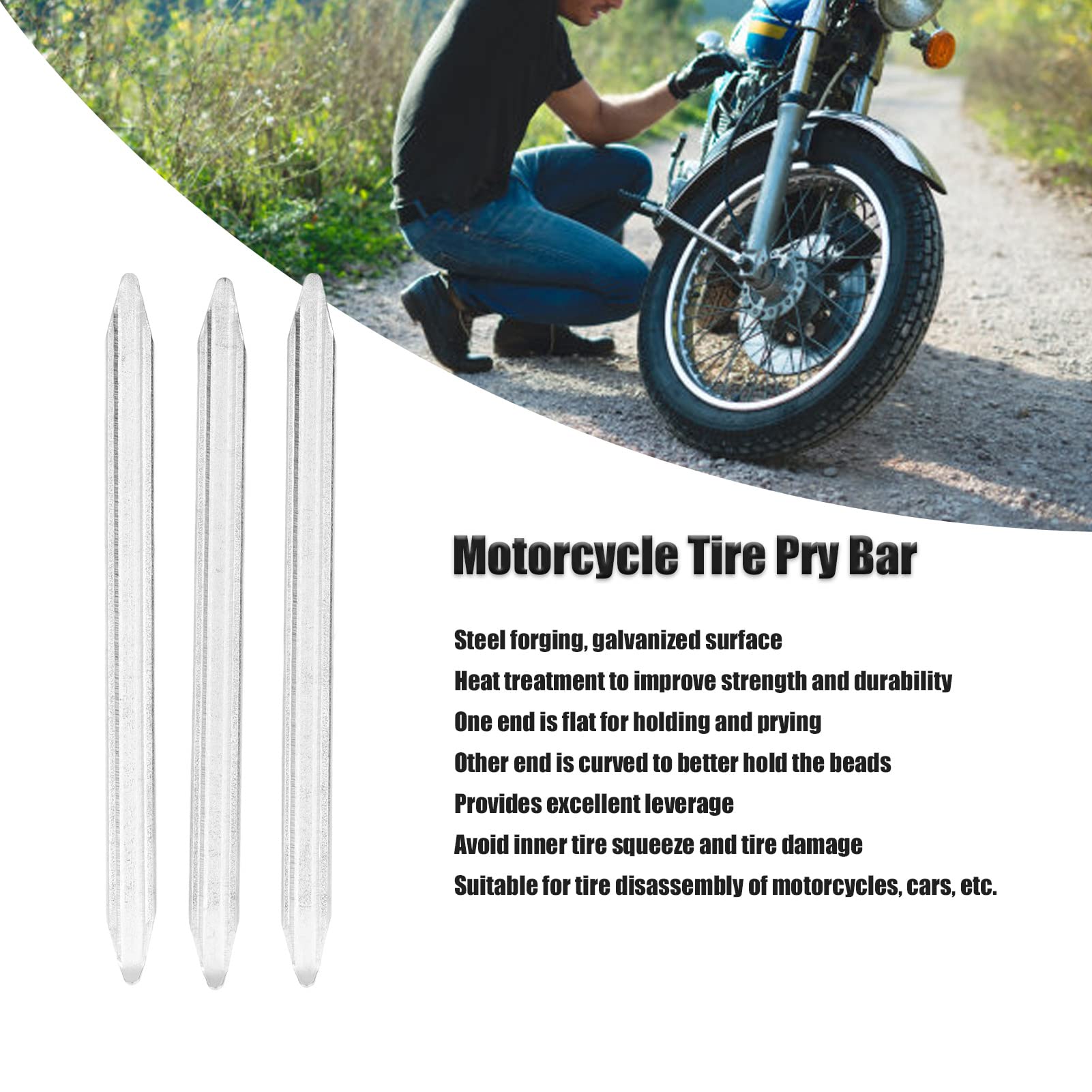 Tire Repair Tools 3PCS Tire Iron Set Tire Changing Tool Kit,Car Motorcycle Tyre Levers Steel Galvanized Wheel Remover Pry Bar Tire Changing