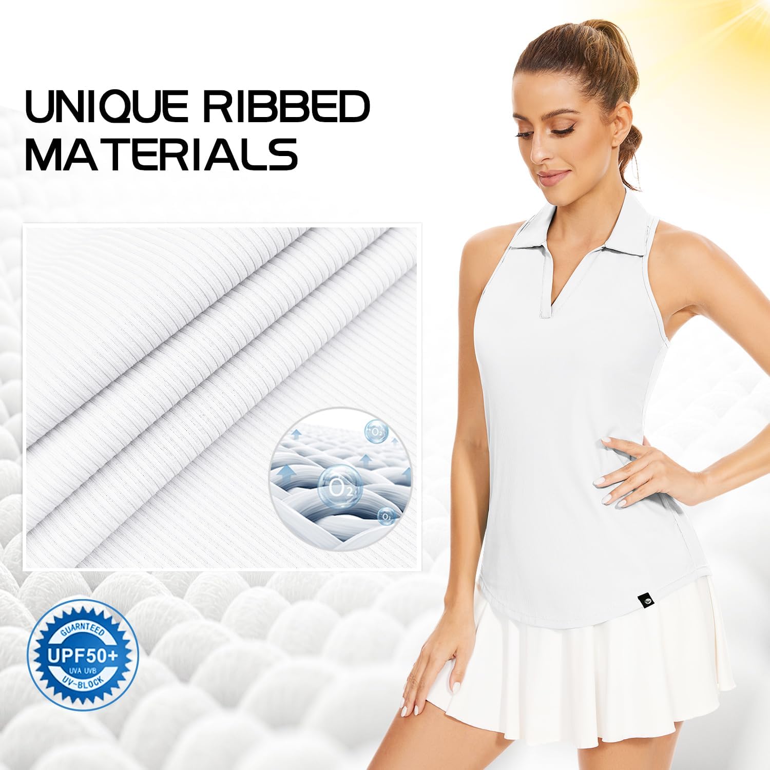 Soneven Women's Sleeveless Golf Shirts Ribbed Golf Tanks Tops UPF50+ Athletic Racerback Polo Shirts Tennis Tops - Image 3