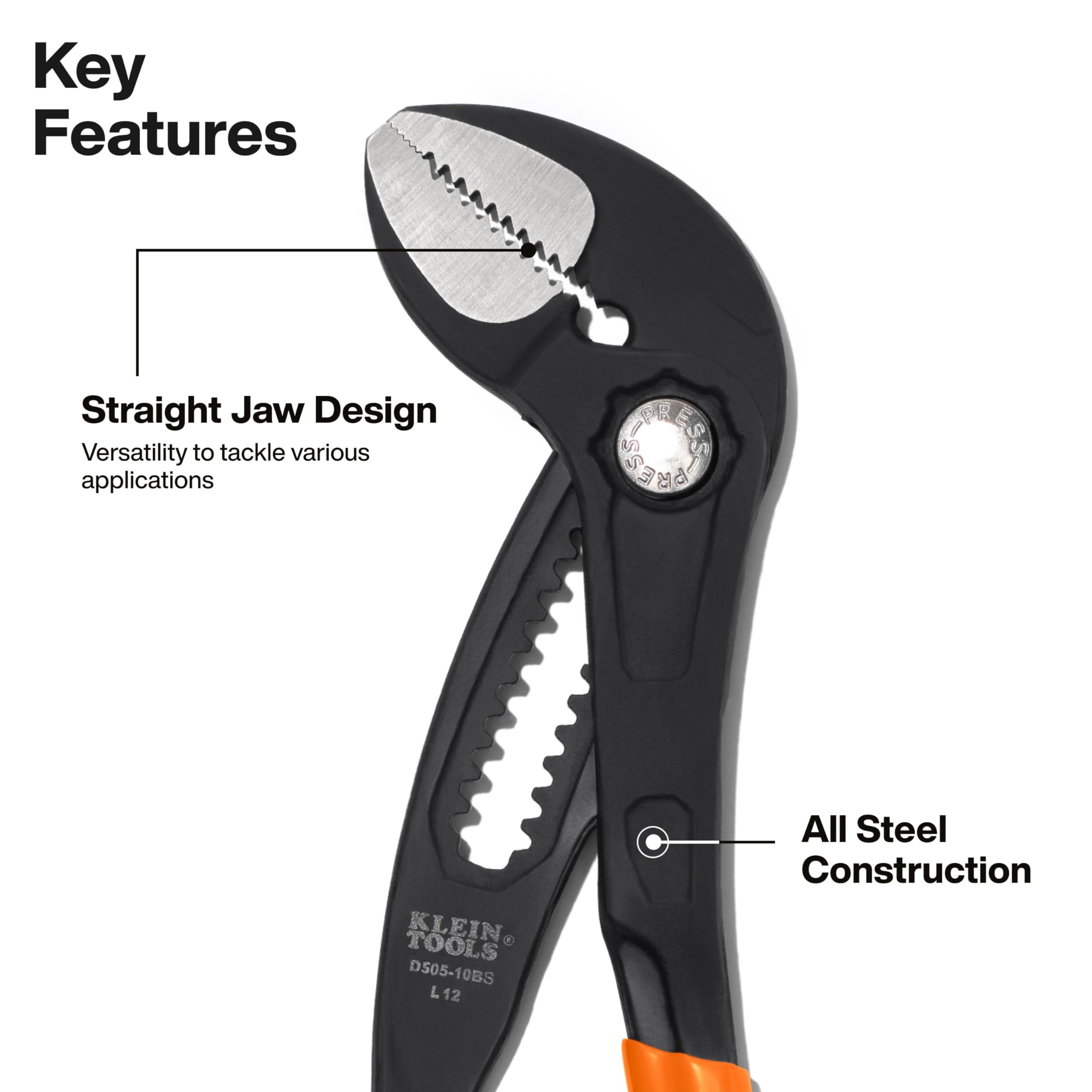 Klein Tools Pump Pliers - 10" Straight Jaw -2 Klein Tools Pump Pliers - 10" Straight Jaw -2