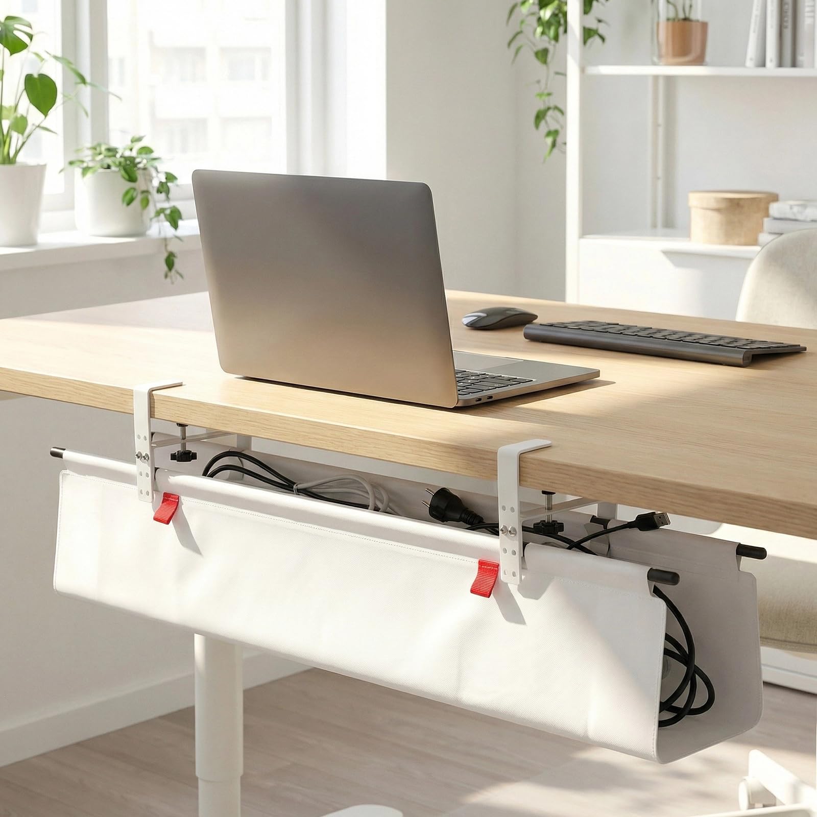 Kabelmanagement unter dem Schreibtisch 90cm Kabelkanal Ohne Bohren, Flexibler Kabel Organizer, Klemm- oder Schraubmontage, Weiß