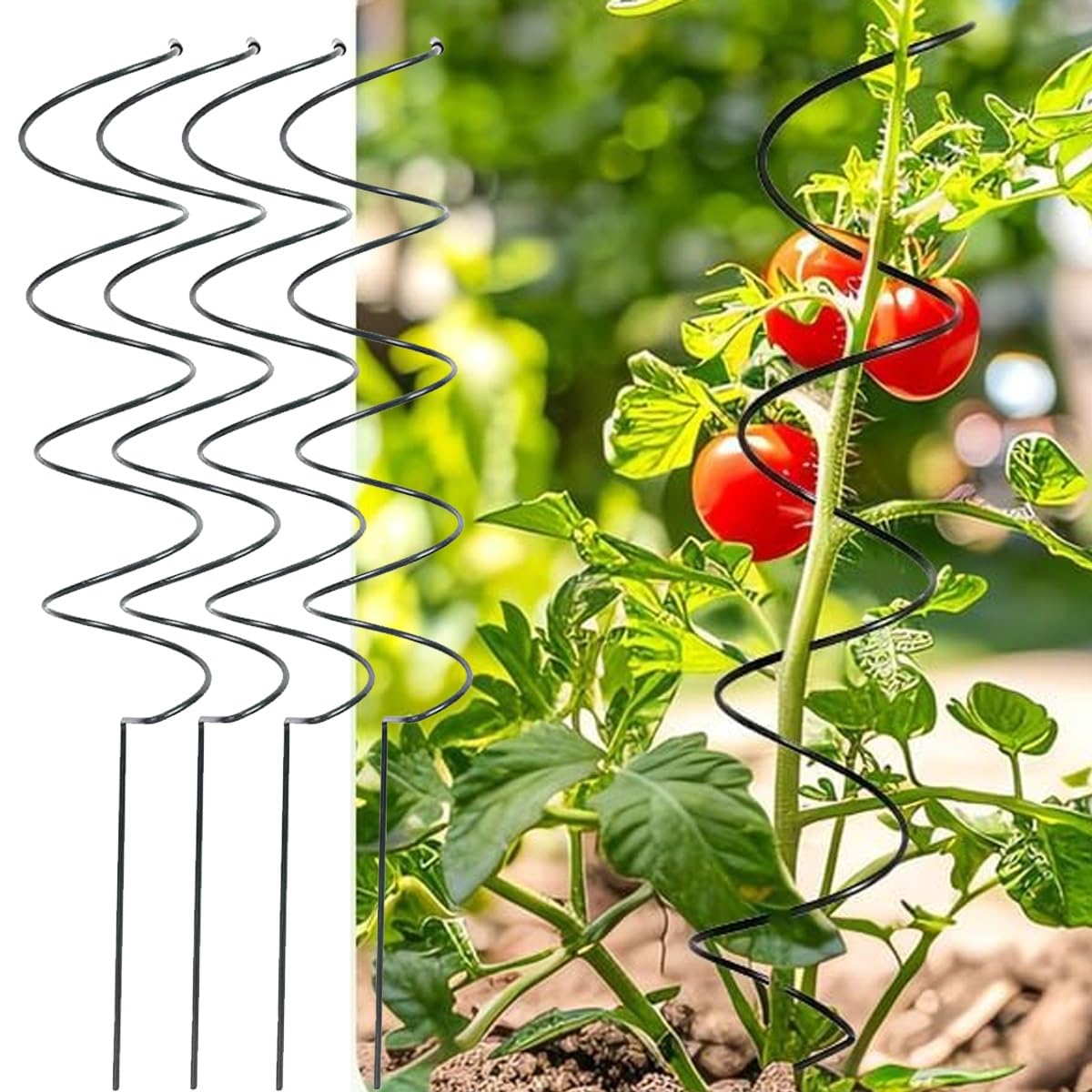 GLAZZY Spiralförmige Tomatenstäbe, gedrehte Tomatenstäbe, Pflanzenstützen, spiralförmige Tomatenkäfige for Kletterpflanzen, Gartenstabturm for Gemüse und Weinreben(Straight*10+Spiral*10)
