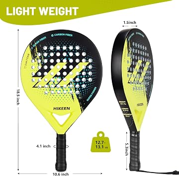 Hikeen Padel Racket Carbon Fiber Surface - EVA Memory Lightweight Paddle Racket with 3 Tennis Balls & Carry Case for Adults and Teenagers
