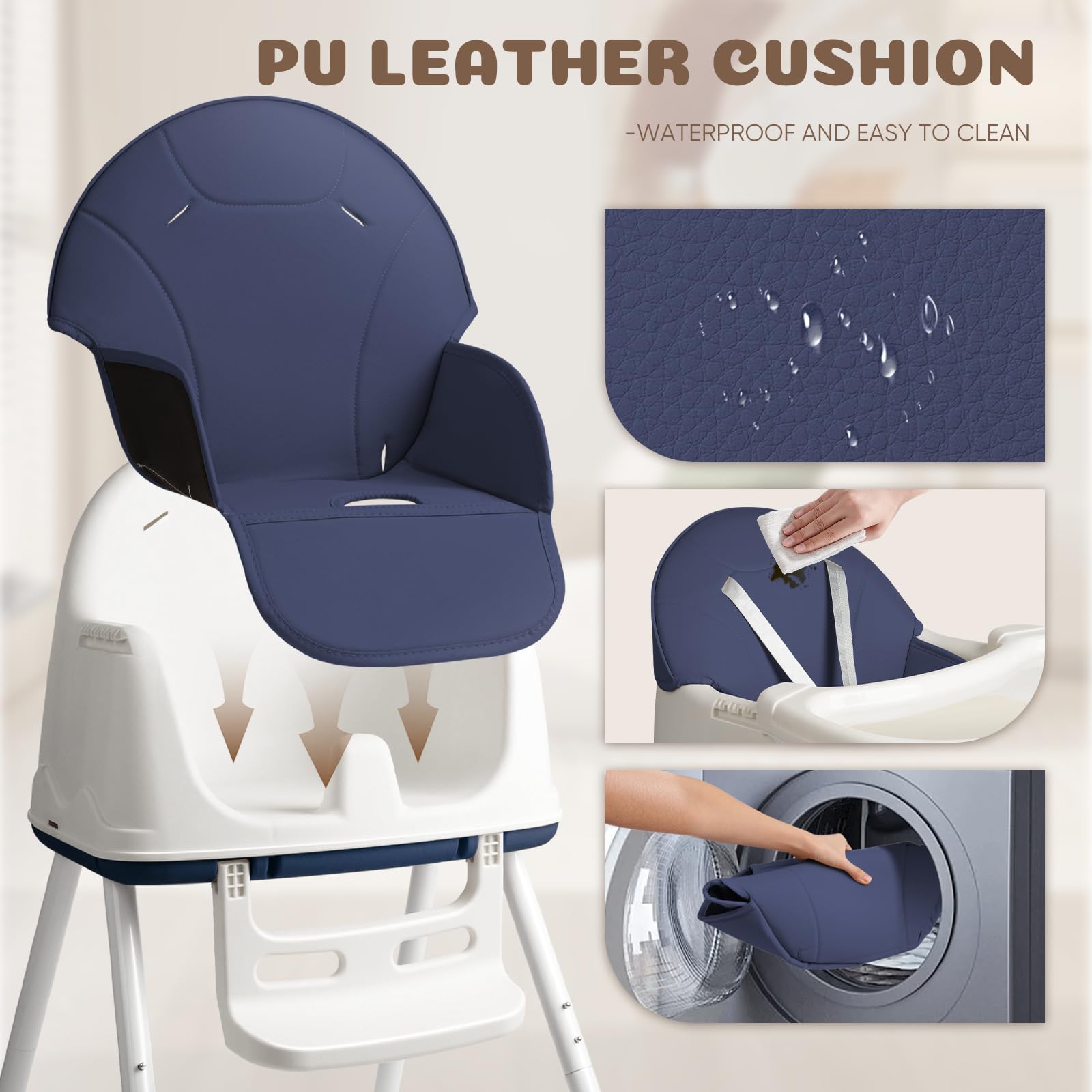 Baby Hochstuhl 4in1, Kinderhochstuhl Multifunktionaler Verstellbar, Babystuhl hochstühle mit Tablett Abnehmbares und Rollen, kinderstuhl Mitwachsender mit 5-Punkt-Gurt, Kinder Essstuhl Stuhl, Blau