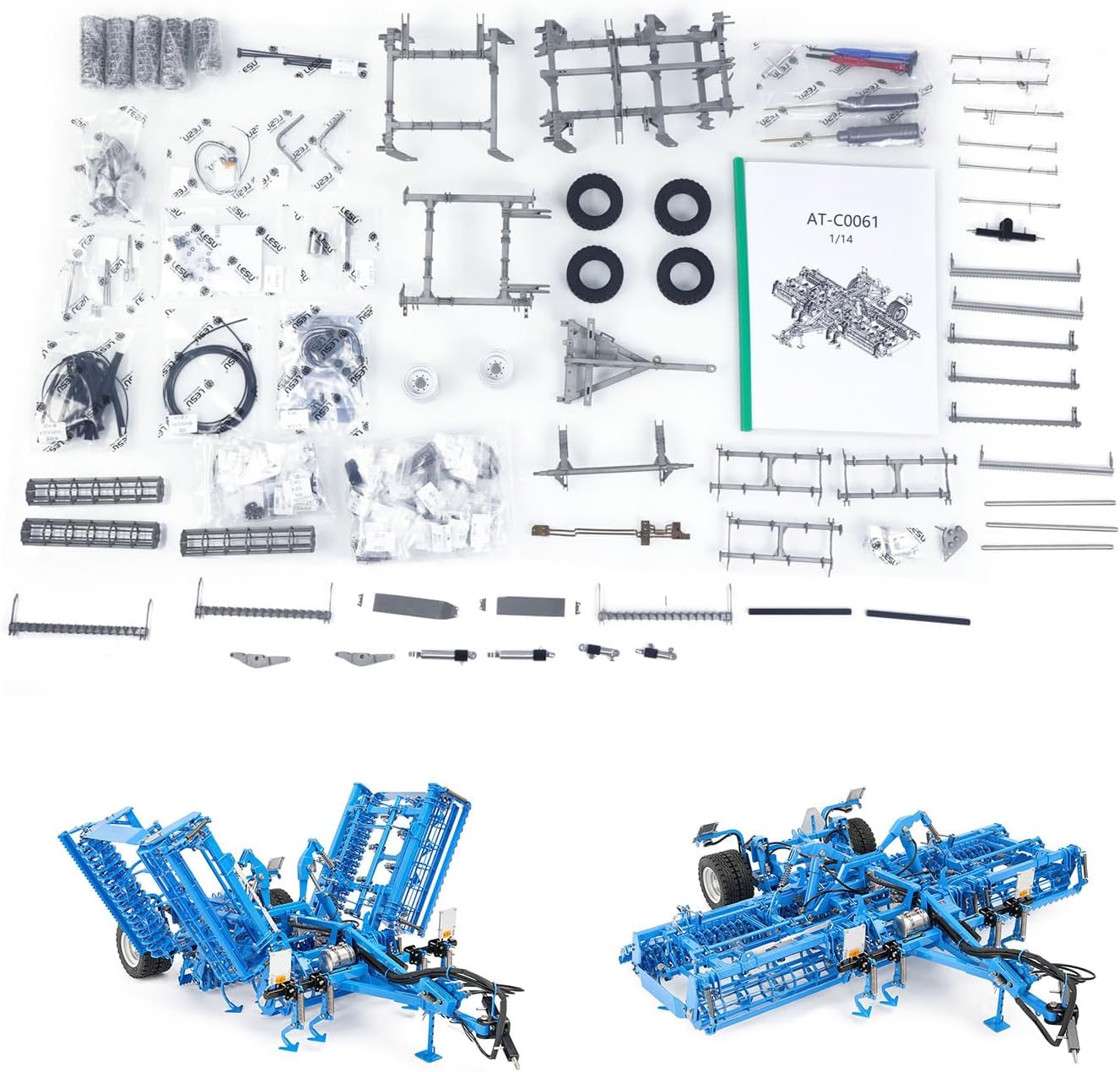 LESU K500 Metal Seedbed Pre-Sowing Soil Preparation Machine KIT Plough for LESU 1/14 RC Hydraulic Tractor Car 1050 Agricultural Truck for Ages 14+