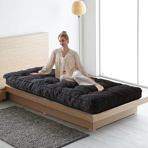 Miniatura 8 de YOSHOOT Colchón de futón de 6 pulgadas, tamaño matrimonial, sofá cama de futón grueso, colchón de suelo para adultos, relleno de espuma triturada,