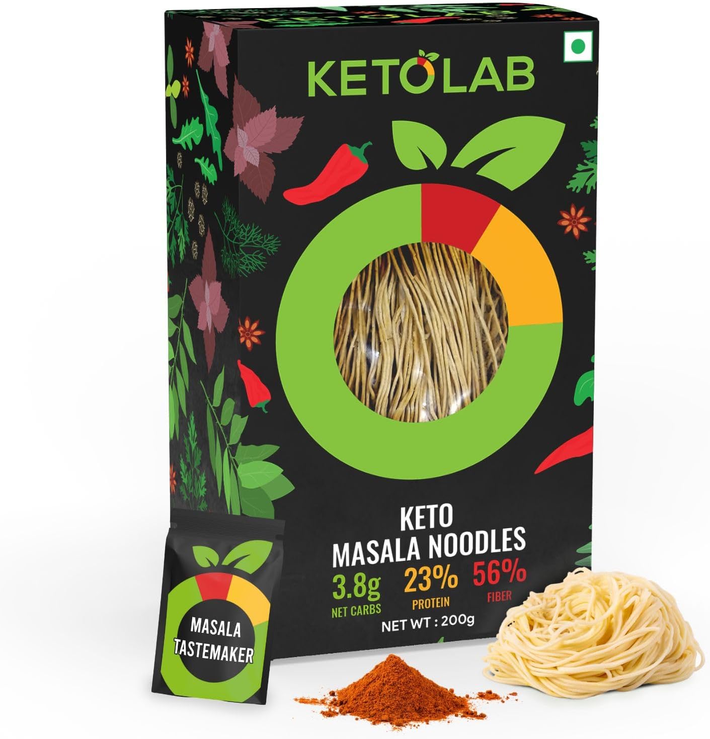 Keto Masala Noodles Spaghetti, 200 Gms, 1 Pack, 3.8g Net Carb & 23% High Protein/Serving, Identical to Regular Noodles, Low Carb, High Fibre, Low GI, Keto Diet, Diabetic Friendly
