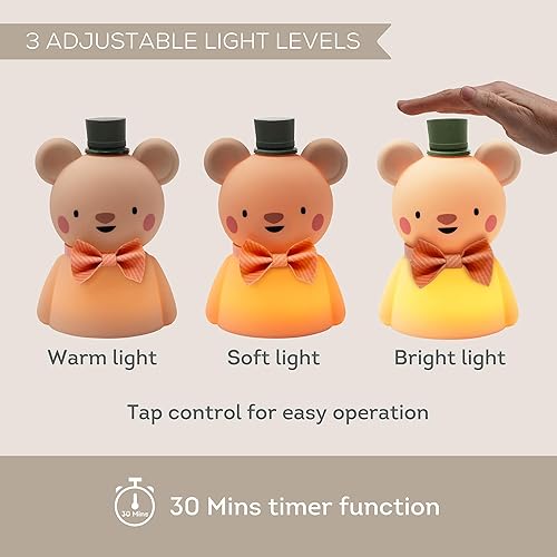 Miniatura 2 de Taf Toys Luz nocturna de silicona para niños, niveles de brillo ajustables y temporizador de 30 minutos, control de grifo, 3 niveles regulables,