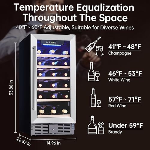 Miniatura 5 de Towallmark 30 Bottle Wine Fridge, Wine Cooler with 4060F Digital Temperature Adjustment, Wine Refrigerator with Safety Lock and All Wood Removable
