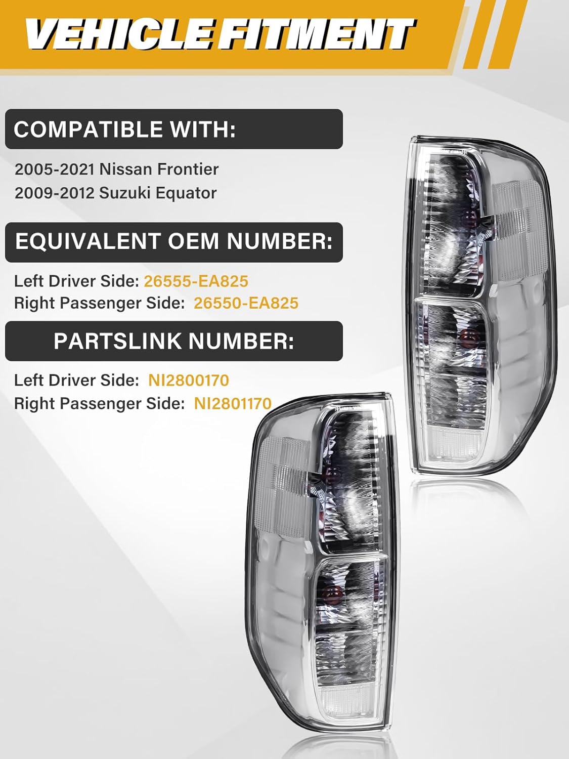 Tail Light Assembly Compatible with Nissan Frontier 2005-2021 | Suzuki Equator 2009-2012, Halogen Type Replacement for NI2800170 26555EA825 NI2801170 26550EA825, Clear Lens Pair