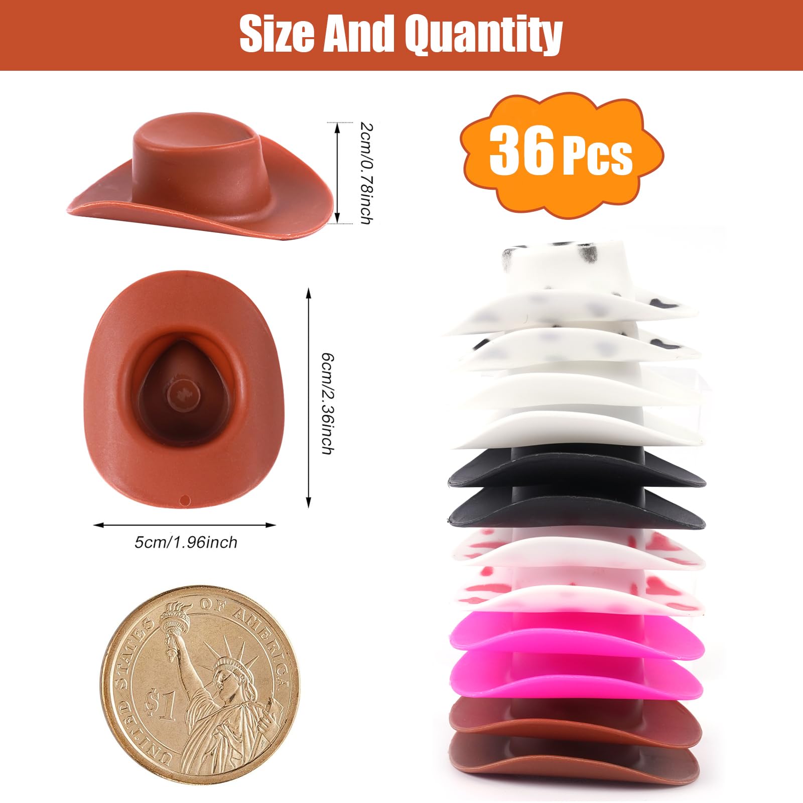 36 Pcs Plastic Mini Western Cowboy Hat Pink Cowgirl Tiny Hat Miniature Cute Doll Hat Party Accessories for Dollhouse Decorations Mini Sombrero Hats Cupcake Toppers (6 Colors)