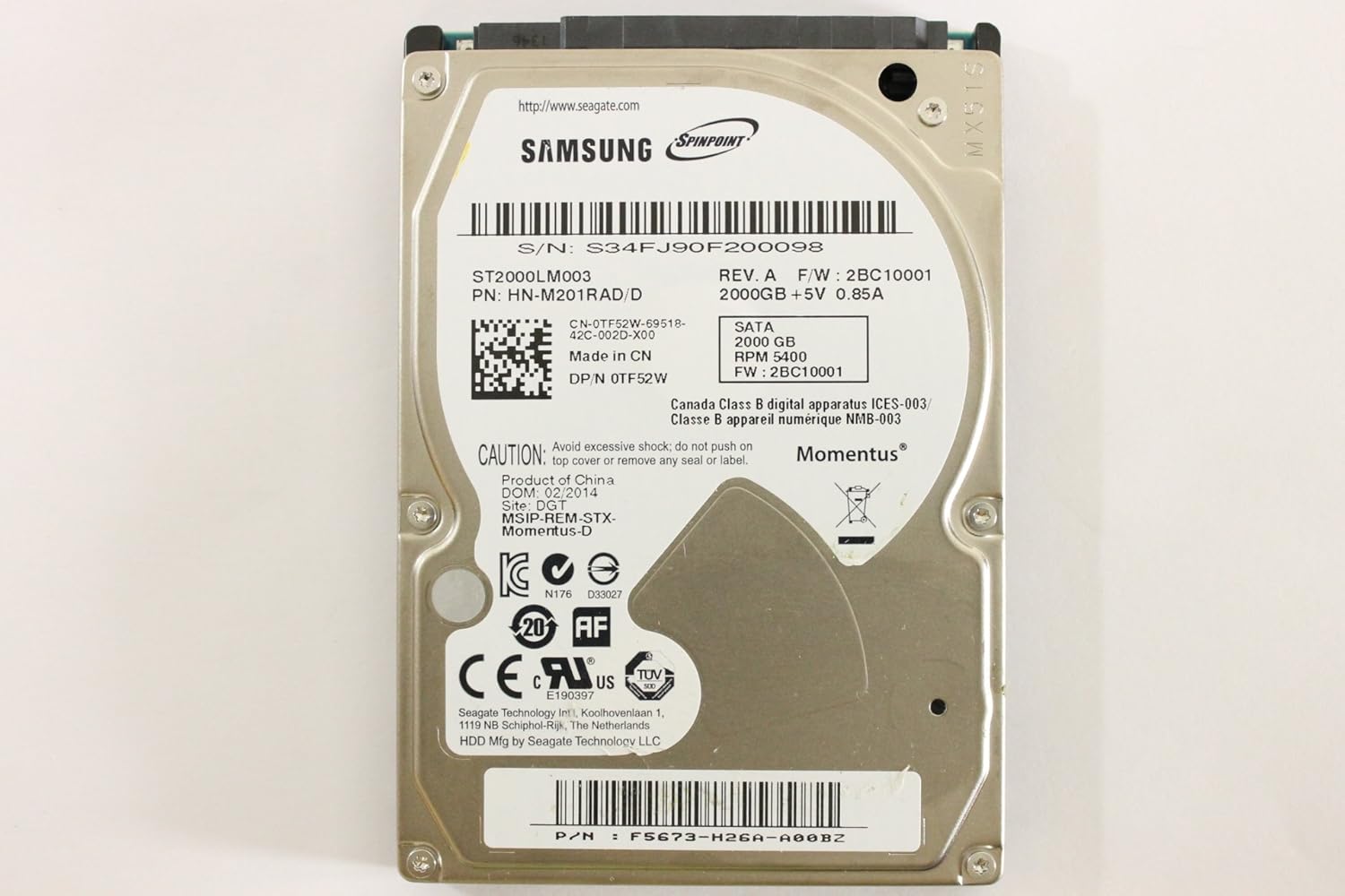 Dell TF52W ST2000LM003 2.5" SATA 2000GB 5400 Samsung Laptop Hard Drive