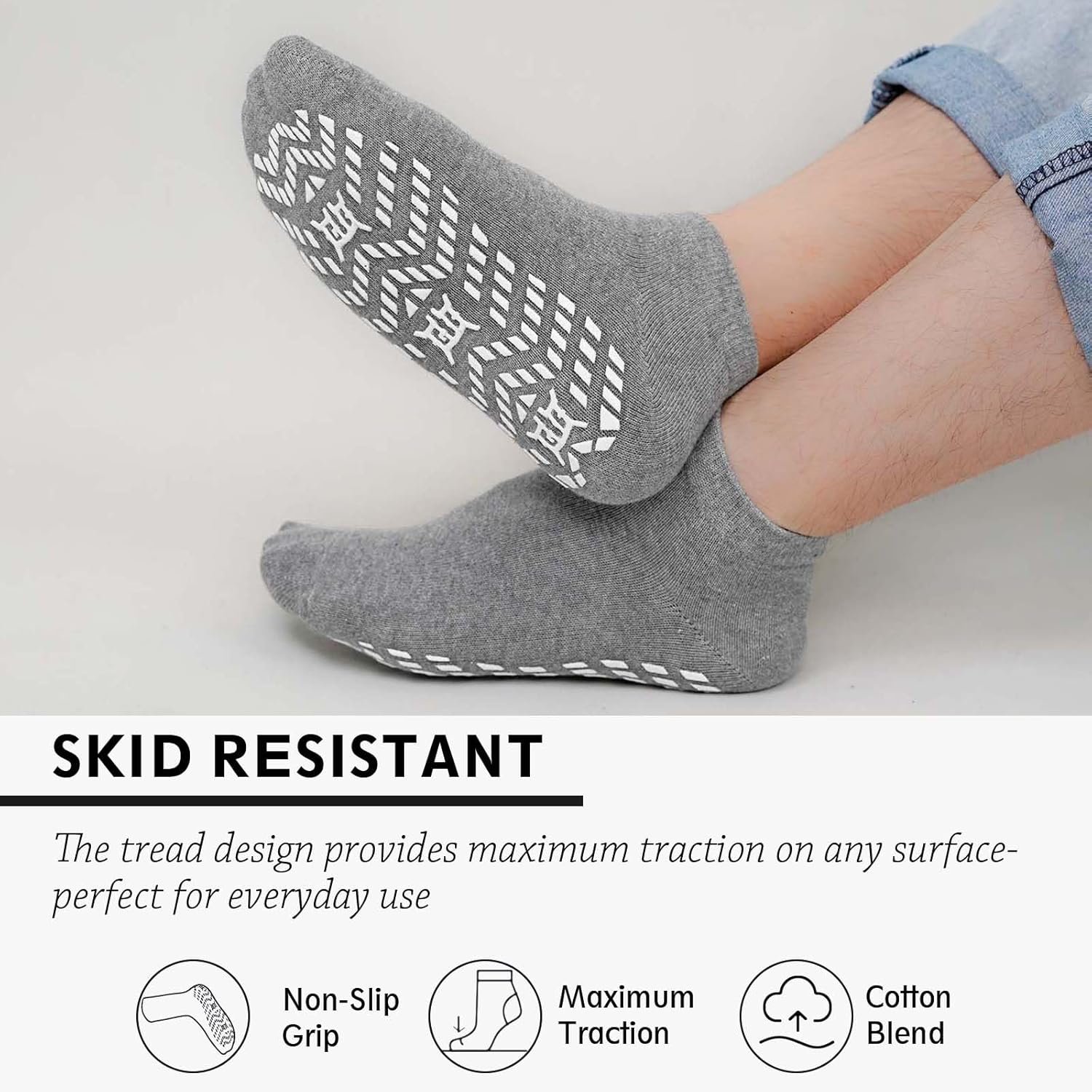 ZAKASA Non-Slip Grip Socks for Men: Non Skid Grippy Socks Anti Slip Gripper for Elderly Hospital Yoga Pilates - Image 4