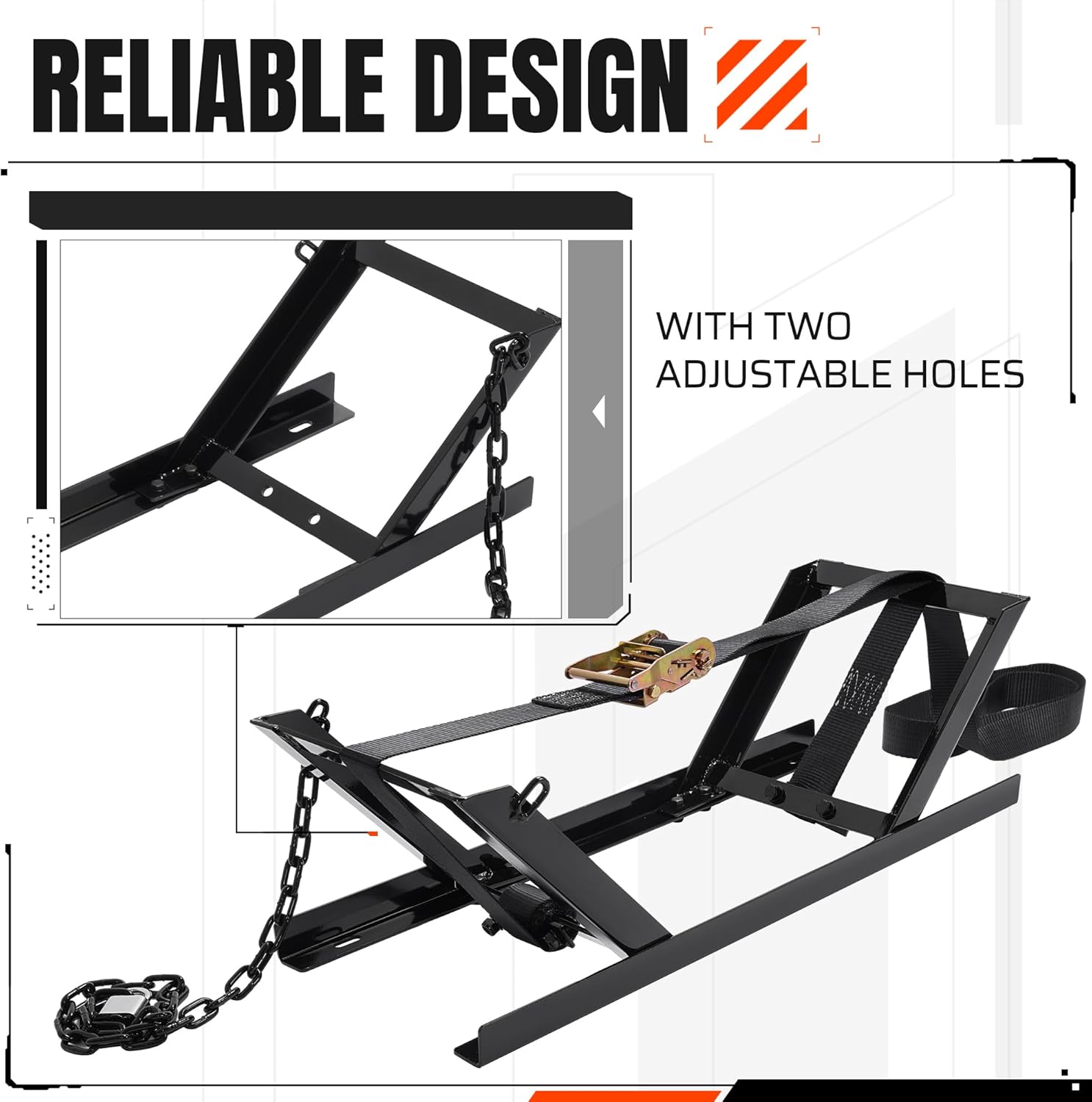 KUAFU Semi-Truck Spare Tire Carrier with Ratchet Strap Chain Truck Tire Storage Rack Portable Adjustable Tire Secure Holder