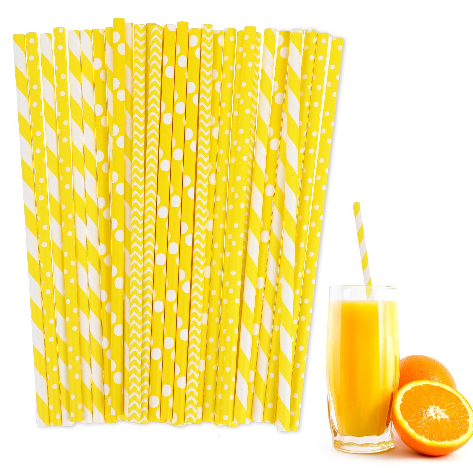 Pailles jetables en papier jaune pour shakes smoothies et jus x100