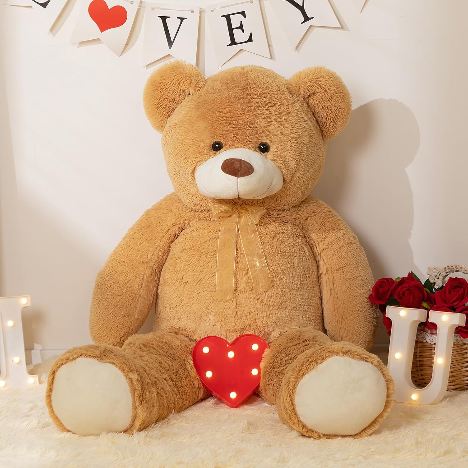 HollyHOME Giant Teddy Bear 4Ft Big Teddy Bear Stuffed Animal Birthday Valentines Day Plush Toy for Kids and Girlfriend 48 inch Tan