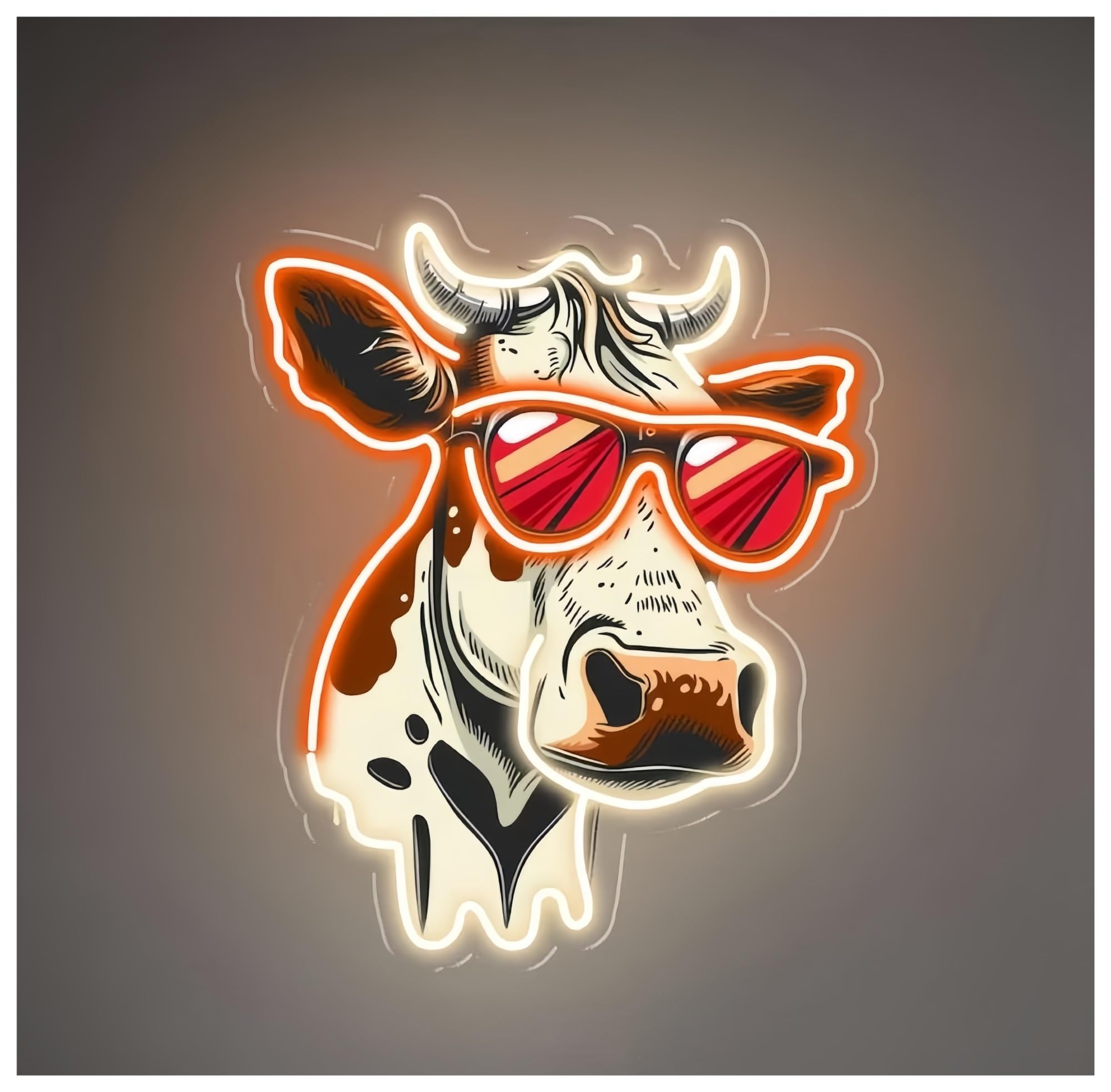 SHOUXI Sign Lamp Cartoon Cow Neon Sign, Cow with Cool Sunglass Neon Sign, Home Bedroom Decor(C,40cm)