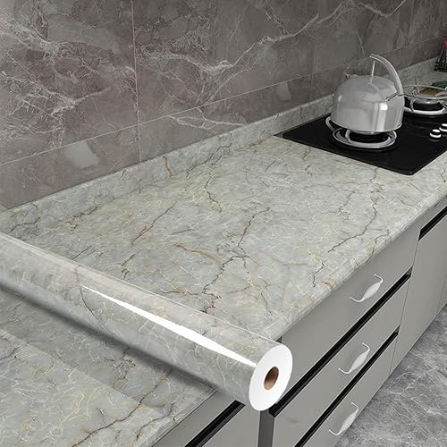 Miniatura 2 de Yancorp Papel de contacto verde y blanco extraíble, encimeras de despegar y pegar, papel tapiz de mármol impermeable, autoadhesivo para despegar y