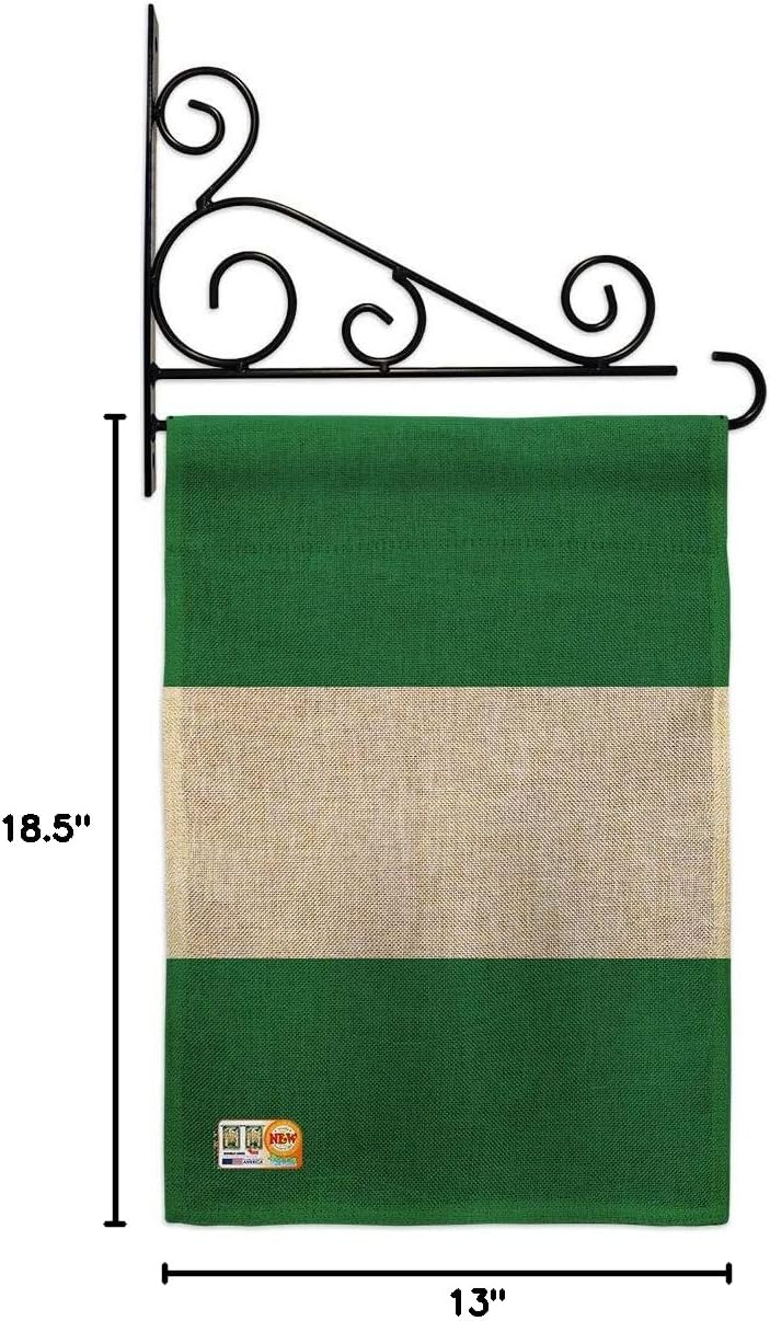 Nigeria Burlap Garden Flag Set Wall Holder Regional Nationality Nation International World Country Particular Area Small Decorative Gift Yard House Banner Double-Sided Made In USA 13 X 18.5