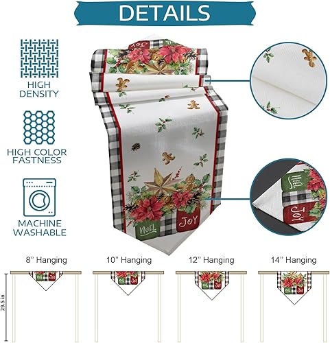 Miniatura 7 de Camino de mesa navideño de búfalo de 13 x 108 pulgadas de largo, lino y algodón, decoración de mesa de arpillera, bufandas de tocador para cocina,