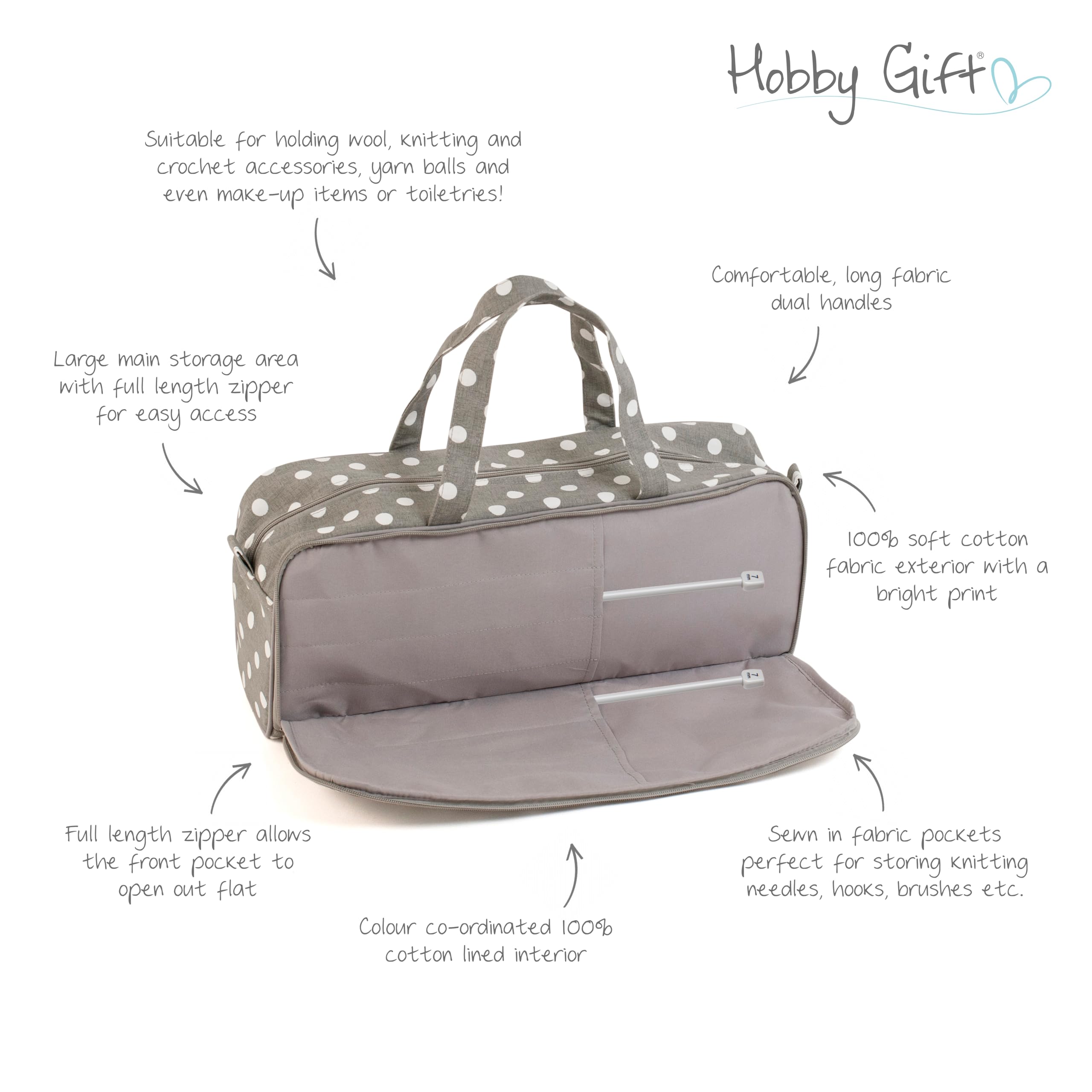 Sac à Tricoter En Coton - Rangement Laine, Aiguilles Jusqu'à 40 Cm - Pratique Et Léger - Idéal Pour Projets Ou Voyage