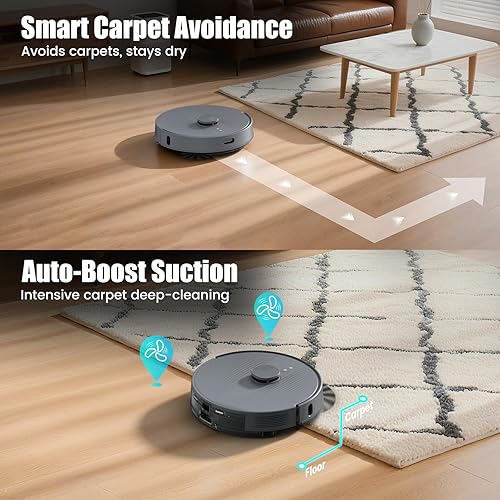 Miniatura 5 de AIRROBO Combo de aspiradora y trapeador robot T25+, potente succión de 5500 Pa, autovaciado, capacidad de 60 días, 240 minutos, control inteligente