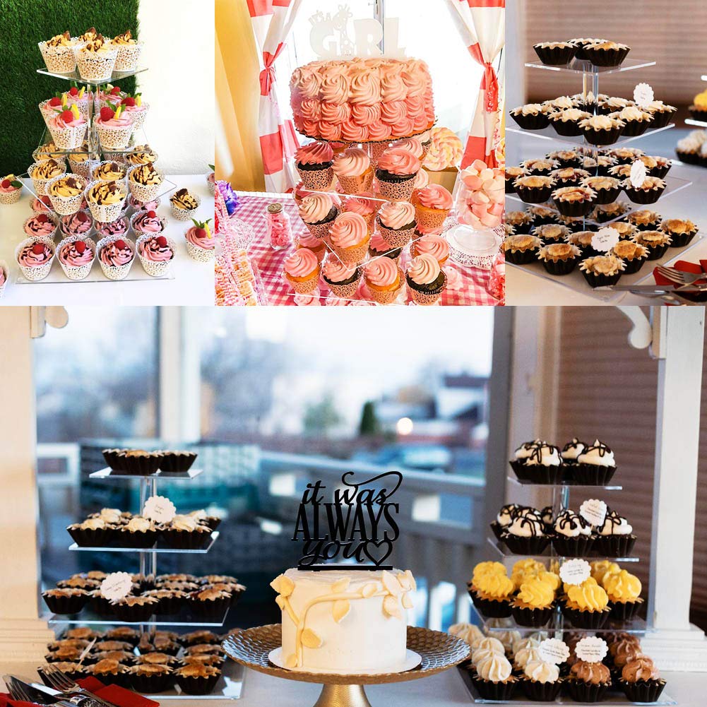 Soporte de exhibición para cupcakes de acrílico, torre cuadrada de 4 niveles para cupcakes, postres, árboles, torres para bodas, fiestas de cumpleaños