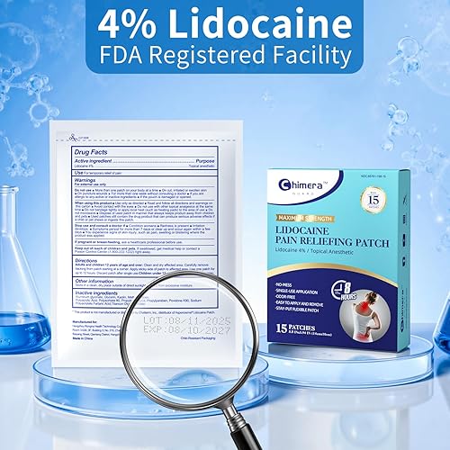 Miniatura 2 de Parches de alivio del dolor de lidocaína con 4 % de máxima fuerza, 15 piezas de tamaño grande para espalda, rodillacuello, analgésico insípido,