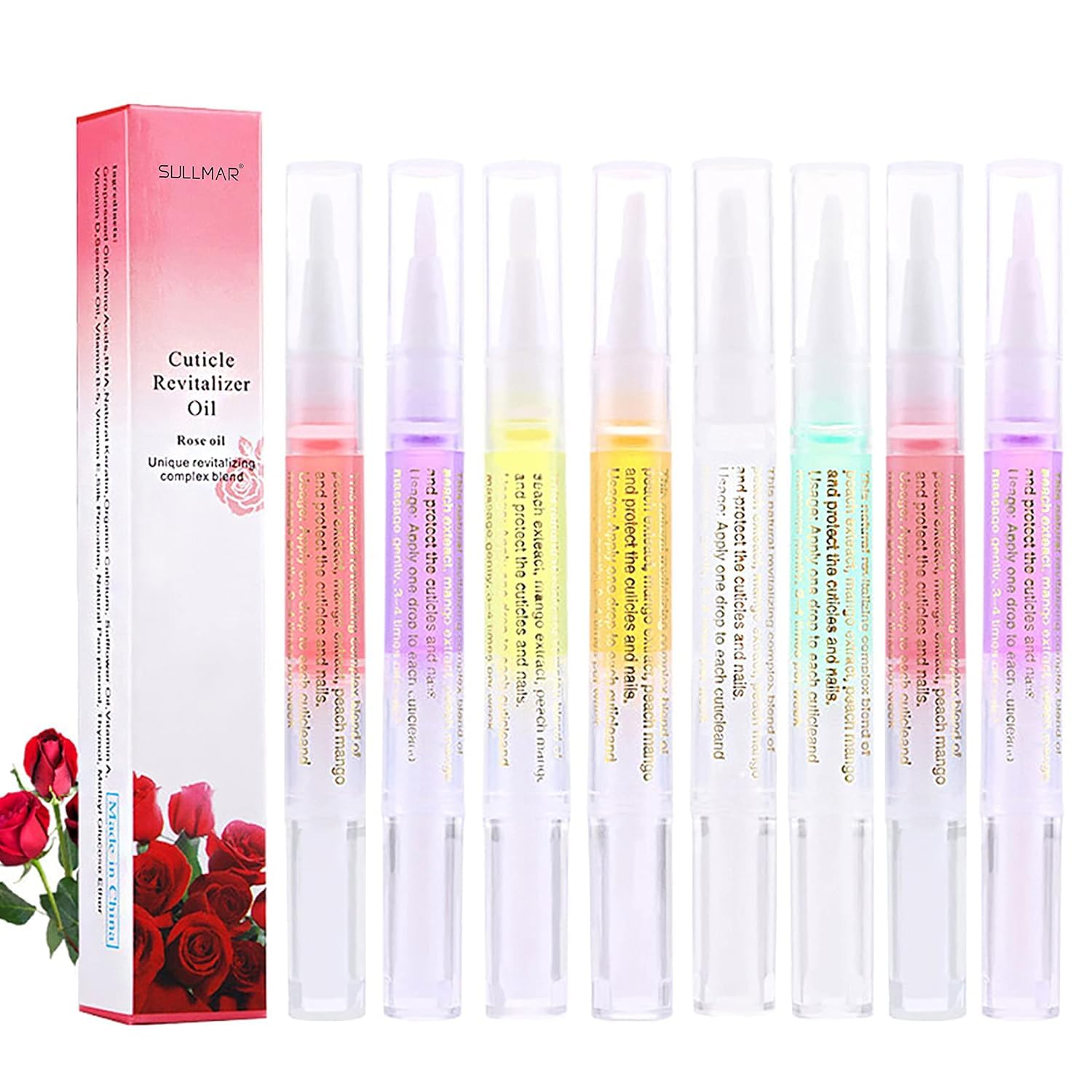 SULLMAR 8-Pack Cuticle Oil Pens - Nourishing Nail Care with Fruity Scents, Soft Brush Moisturizer for Dry Cuticles