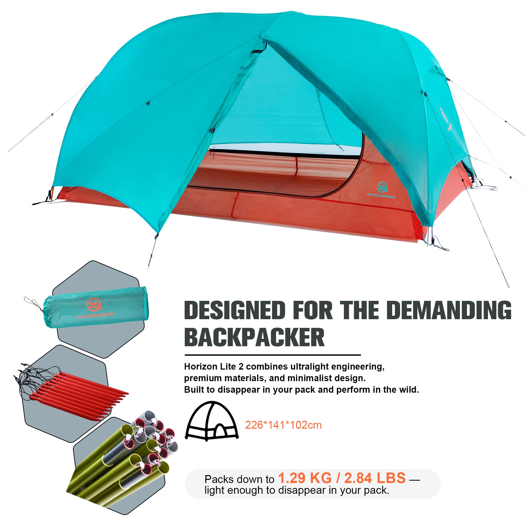lightest freestanding 2 person tent Horizon Lite Ultralight 2-Person Backpacking – Freestanding, 3-Season, Waterproof Double-Door Design – Seafoam Blue Bundle with Footprint : Sports & Outdoors Technik-Workshops für Radfahrer Fahrradtaschen für Pendler Touren & Bikepacking Größe:12-25t Fly Area