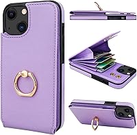 Vista 11 de Folosu Compatible con iPhone 13 Funda cartera con tarjetero con rotación de 360°, soporte de anillo de dedo con función atril, bloqueo RFID, piel