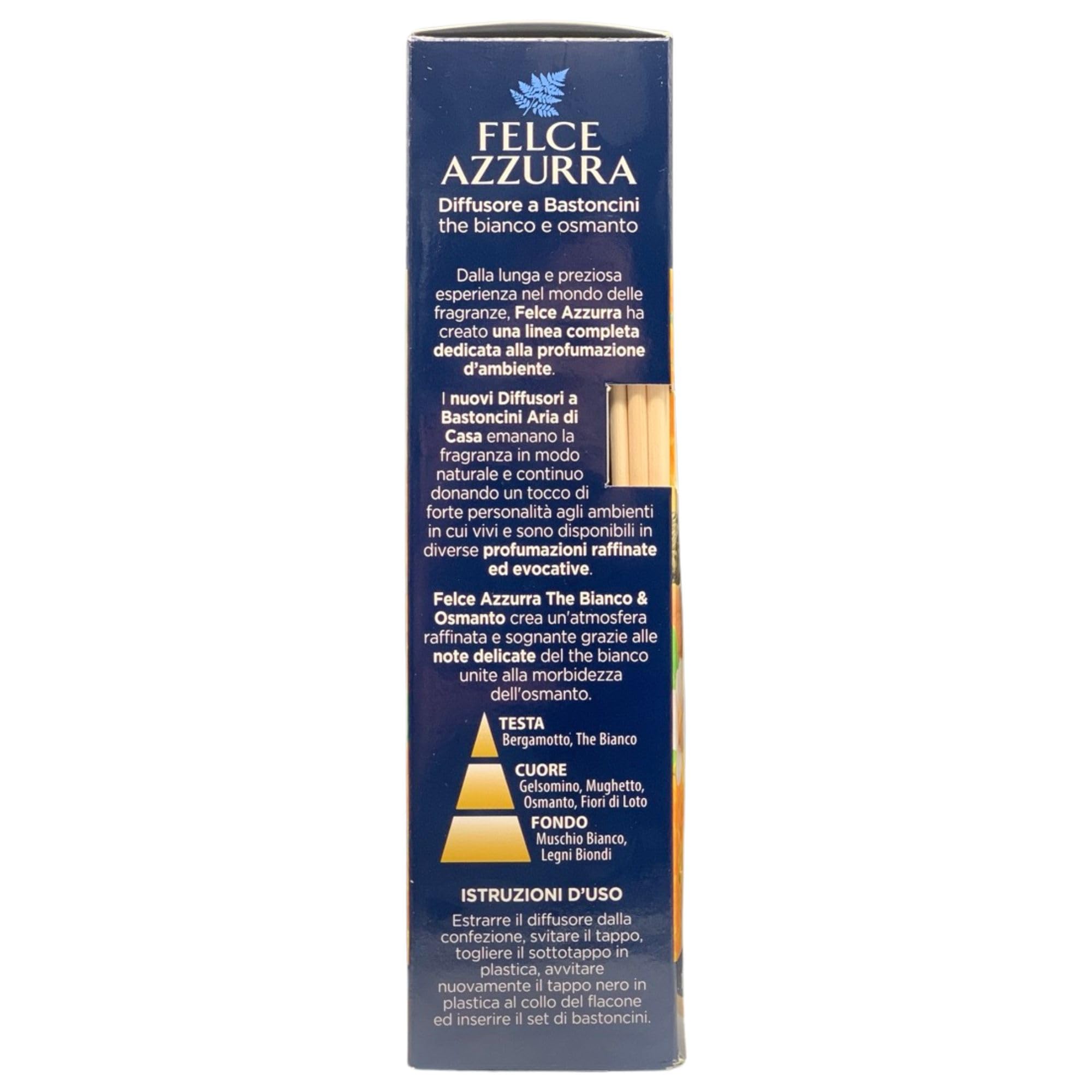 Felce Azzurra Diffusore Ambiente a Bastoncini, Fragranza THE BIANCO E OSMANTO, Formato 120ml + Ricambio 10 Bastoncini Per Diffusori Neri (6 Unità + Bastoncini)