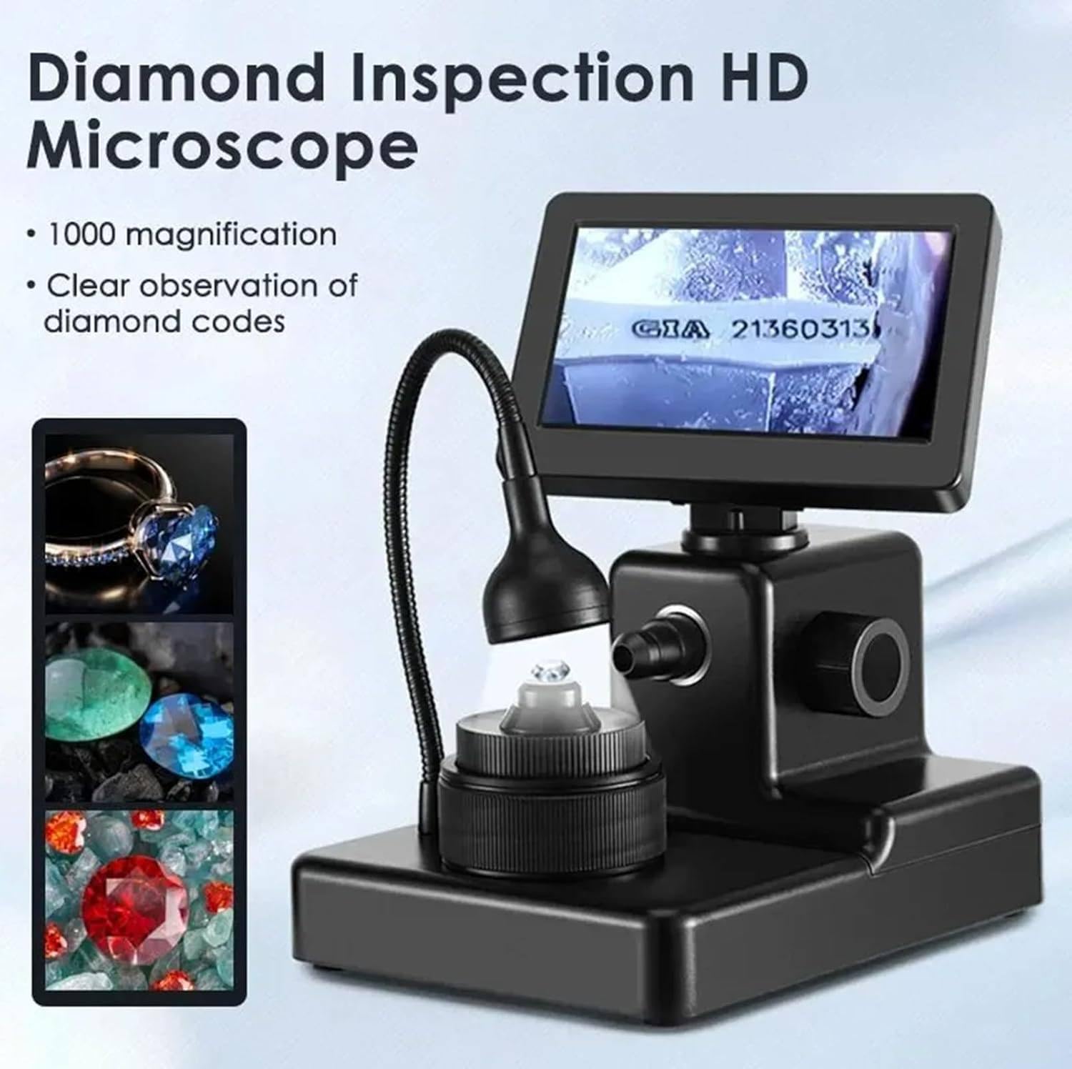 Digitales Mikroskop, 4,3-Zoll-LCD-Bildschirm mit LED-Licht, 50-1000-fache Vergrößerung, genauer Diamantgürtel-Viewer zur Beschriftungsidentifizierung