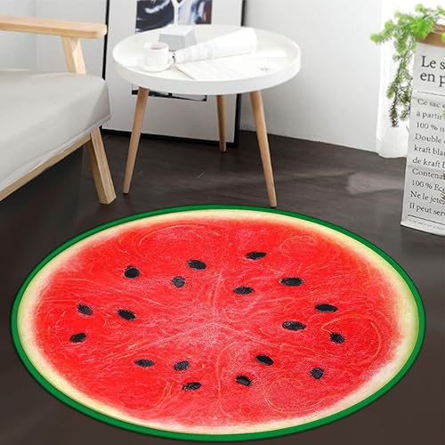 keepcute Alfombra redonda de frutas, alfombra con estampado de sandía, alfombra circular antideslizante para dormitorio, sala de estar, estudio al