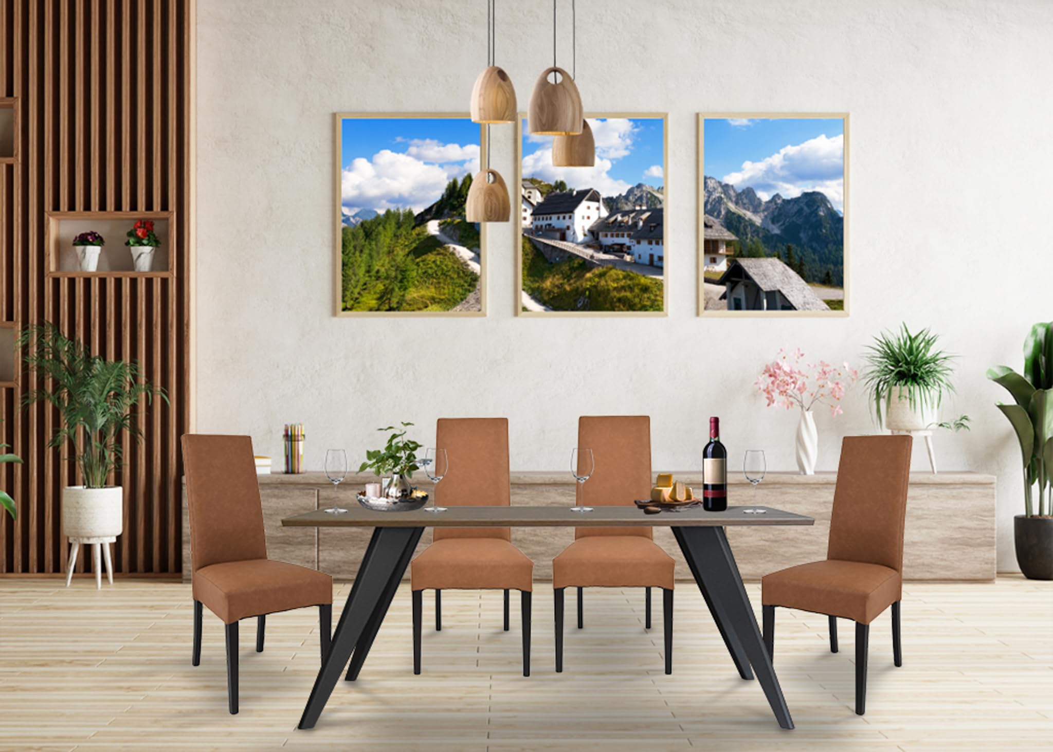 t m c s Tommychairs - Set 4 sedie imbottite modello Luisa per cucina e sala da pranzo, robusta struttura in legno di faggio wengè, seduta e schienale rivestiti in pelle artificiale color cuoio
