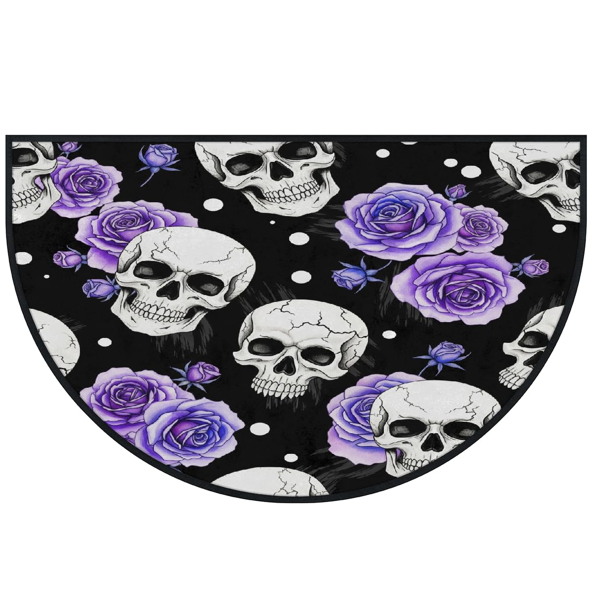 Große halbrunde Fußmatte – Lila Rose Totenkopf saugfähig rutschfest halbrund Eingangsbereich Teppich – niedlicher, weicher, halbrund waschbarer Teppich für Küche, Badezimmer, Schlafzimmer, 160
