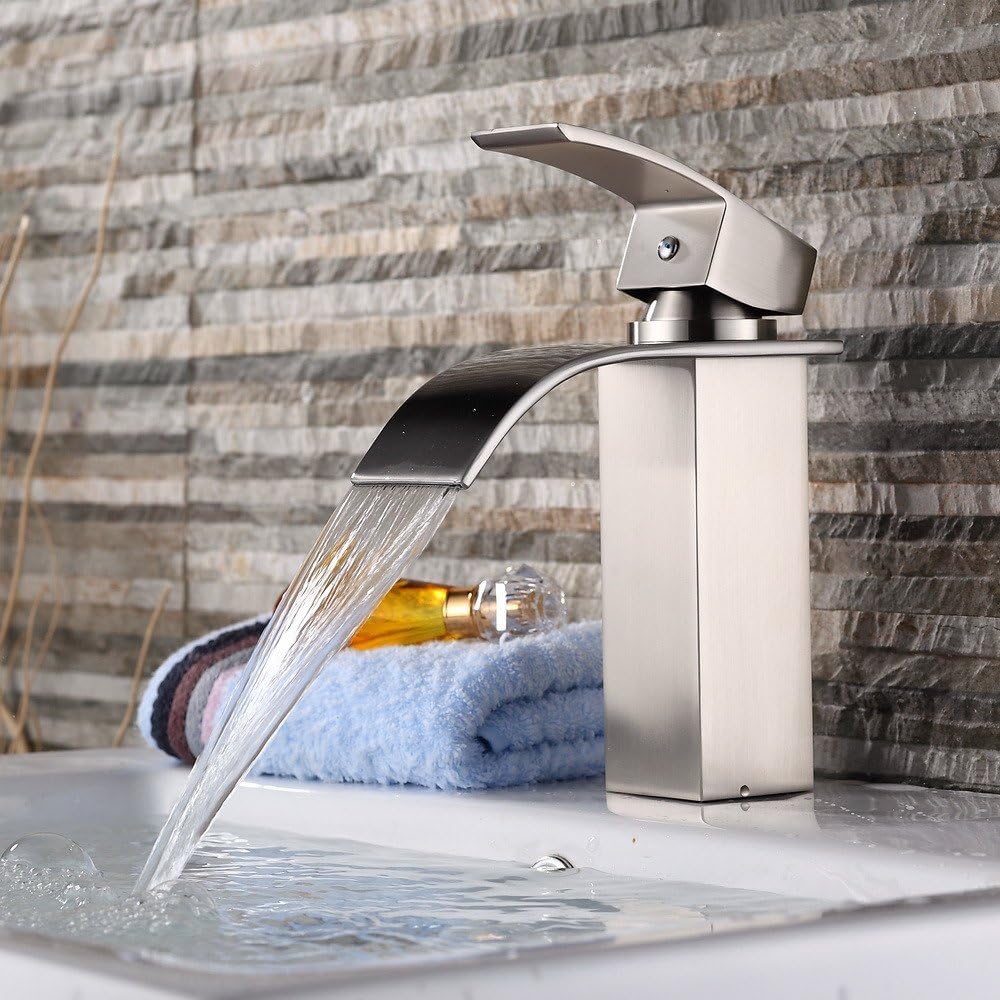 🔥 Cаѕhbасk uр tо 70% Yodel Brushed Nickel Single Handle Single Hole Waterfall Bathroom Vanity Vessel Sink Faucet for 1-Hole Installation