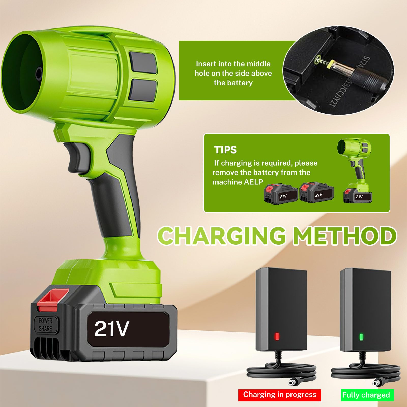 Souffleurs de Feuilles, Souffleur Électrique avec Batterie 1/2×21V et Chargeur, 130000rpm Souffleur Haute Puissance Multifonction pour Bulles de Feuilles,Voitures, Feuilles, Neige (1 Batterie)