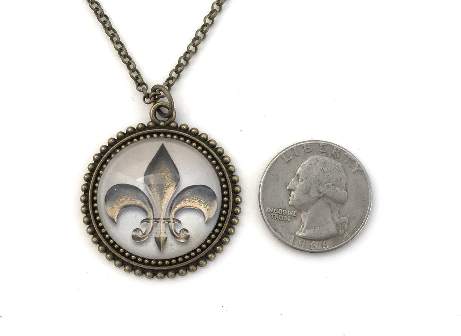 Fern & Filigree Fleur de Lis Necklace for Women - Handmade Pendant - Glass Cabochon Jewelry - Image 2