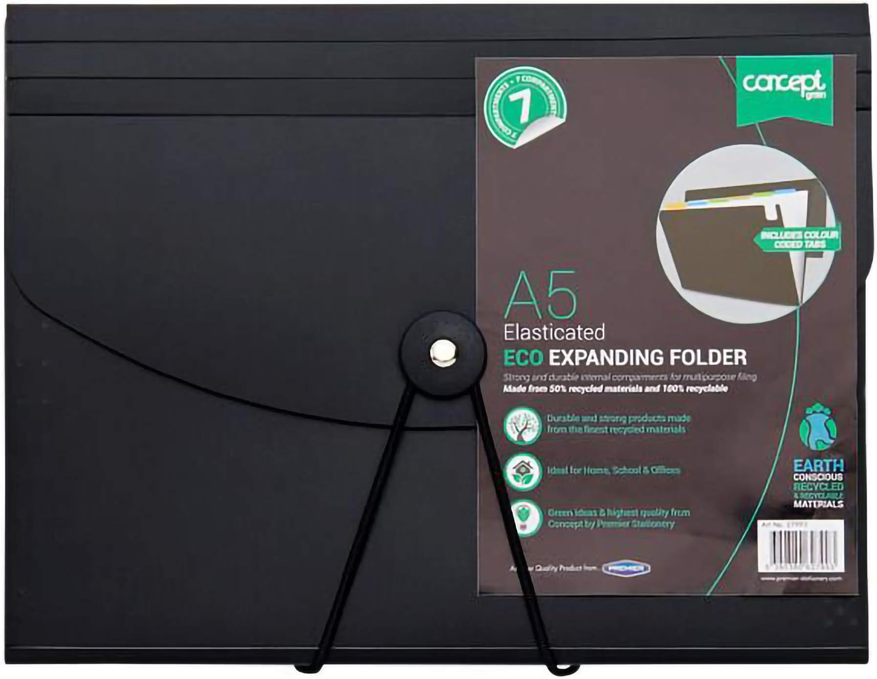 Premier Stationery Concept Green A5 Eco Elasticated Expanding Folder