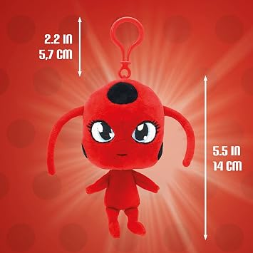Miraculous Ladybug - Kwami Lifesize Tikki, 5-inch Ladybug Plush Clip-on Toys for Kids, Super Soft Collectible Stuffed Toy with Glitter Stitch Eyes and Color Matching Backpack Keychain (Wyncor)