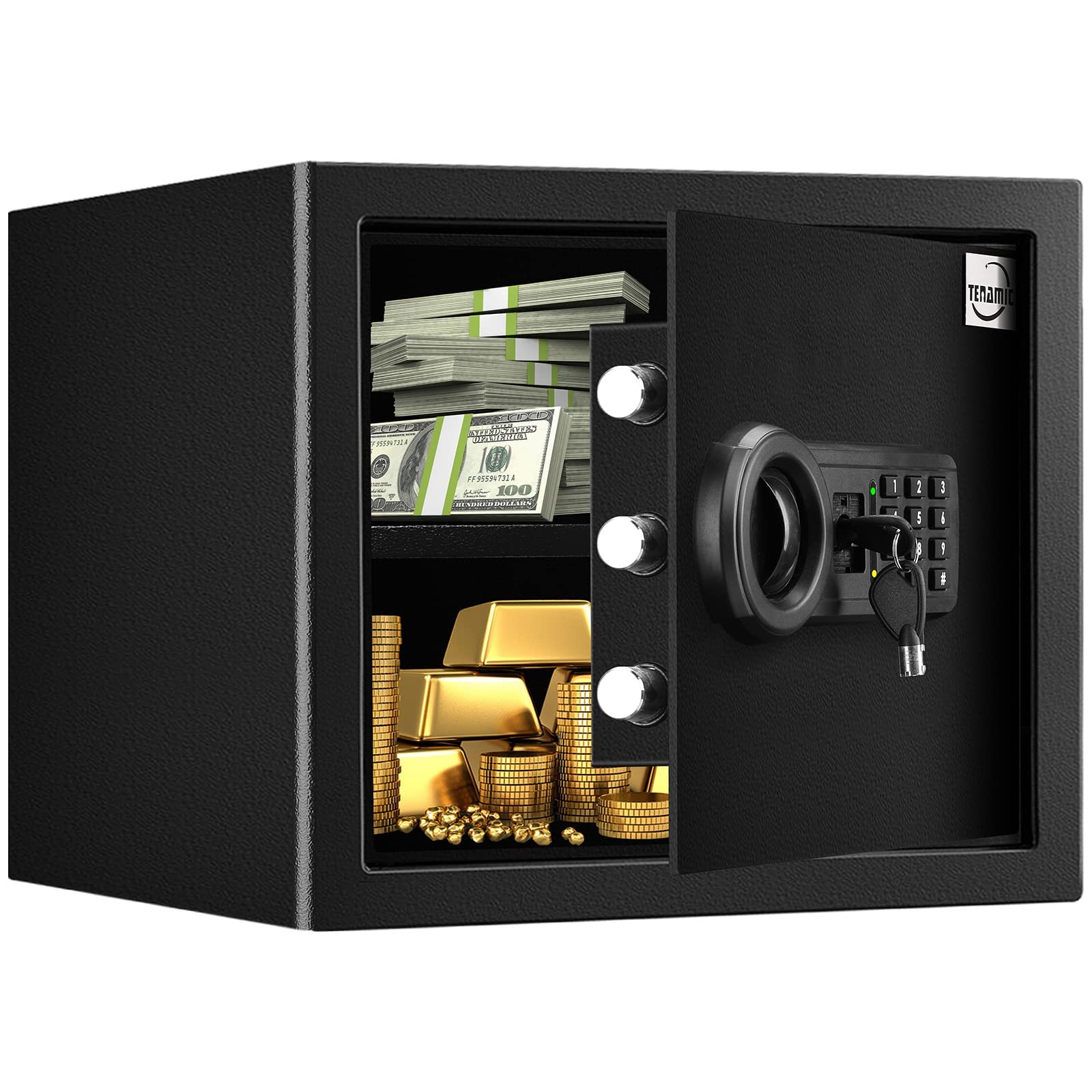 Photo 1 of Tenamic Safe Box 1.2 Cuft Fireproof Waterproof Home Safe, Keypad Medium Lock Box Cabinet Safes, Solid Alloy Steel Office Hotel Home Safe, Black